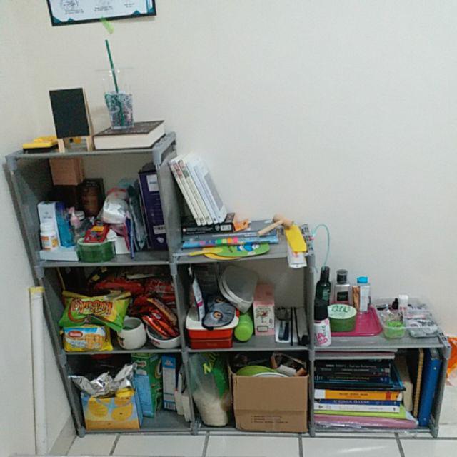 (r05 Double) Rak Buku Rak Portable Serbaguna 2 Sisi (mudah Dibongkar Pasang)