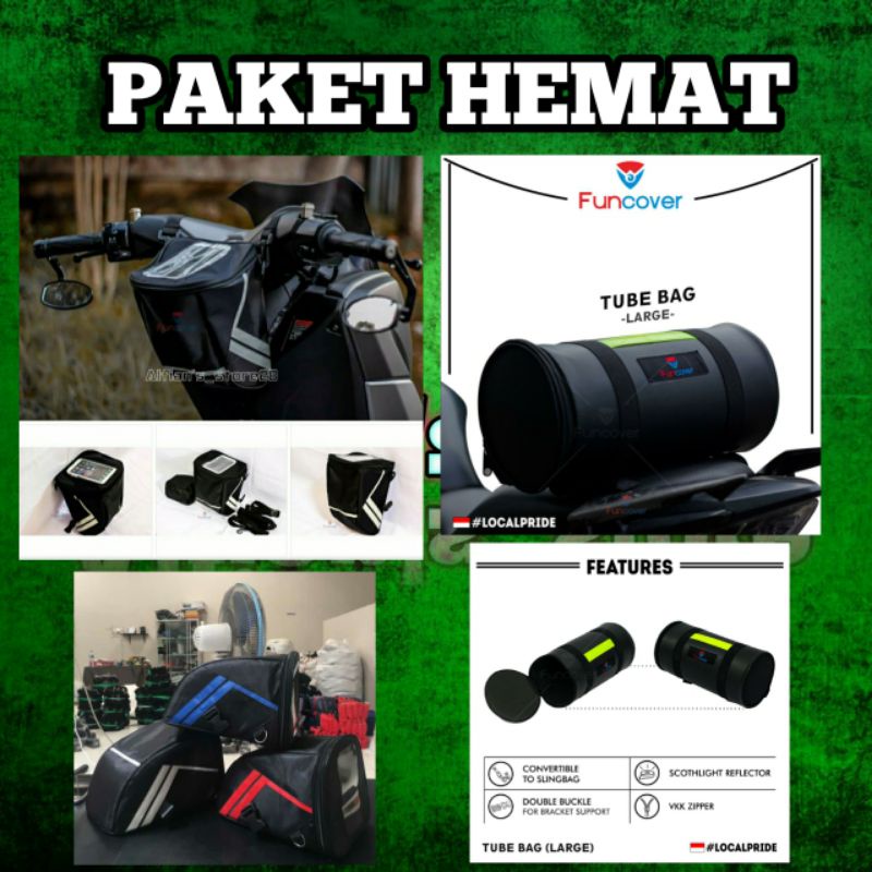 [ PAKET HEMAT ] Aksessoris Tas Motor Touring Dan Tas Tabung Jas Hujan Buat Motor Laki Dan All Matic