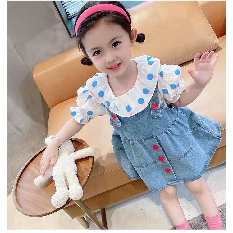 Setelan overall anak perempuan import 1th-4th/Dress Overall Jeans Anak Perempuan Import