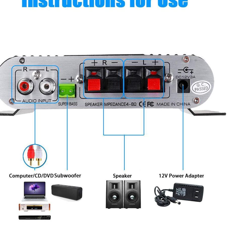 Harga Spesial Ampli Mini HiFi Stereo Power Amplifier Treble Bass Booster 12V 2.1 Channel