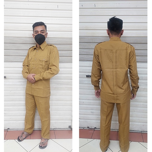 setelan baju dinas PDH laki-laki lengan panjang warna pemda tua-pemda muda-dongker-hitam ukuran dari S sampai 4L