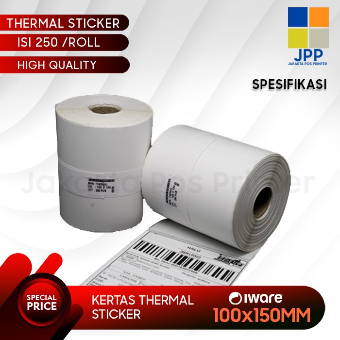 

Kertas Label Barcode STIKER Thermal 100x150 mm - ISI 250PCS Label Thermal Stiker Resi Market Place