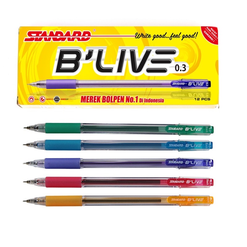 

Standard Pen - Pulpen/Pena/Ballpaint B'Live 0.3 Black (Tinta Warna Hitam Isi 12 pcs)