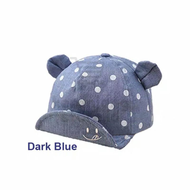 Topi Anak Bayi Polkadot Smile baby Hat Bintik Senyum Telinga-Navy