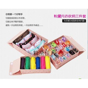 Bamboo Underwear organizer / Bra 3in1 Storage Box set dengan Penutup