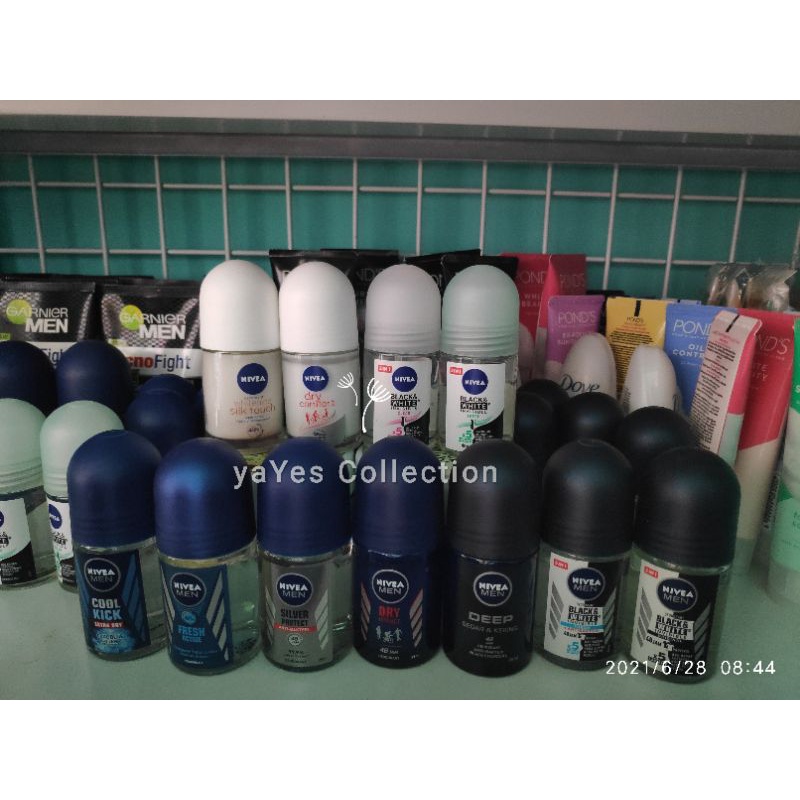 Nivea Deodoran Roll On 25 ml deo Ketiak silk touch invisible black white happy men man cowok cewek