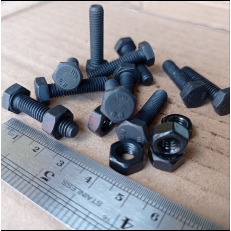 BAUT MUR M6 X 25 PANJANG 2,5CM FULLDRAT / BAUT MUR BAJA 8.8 HTB