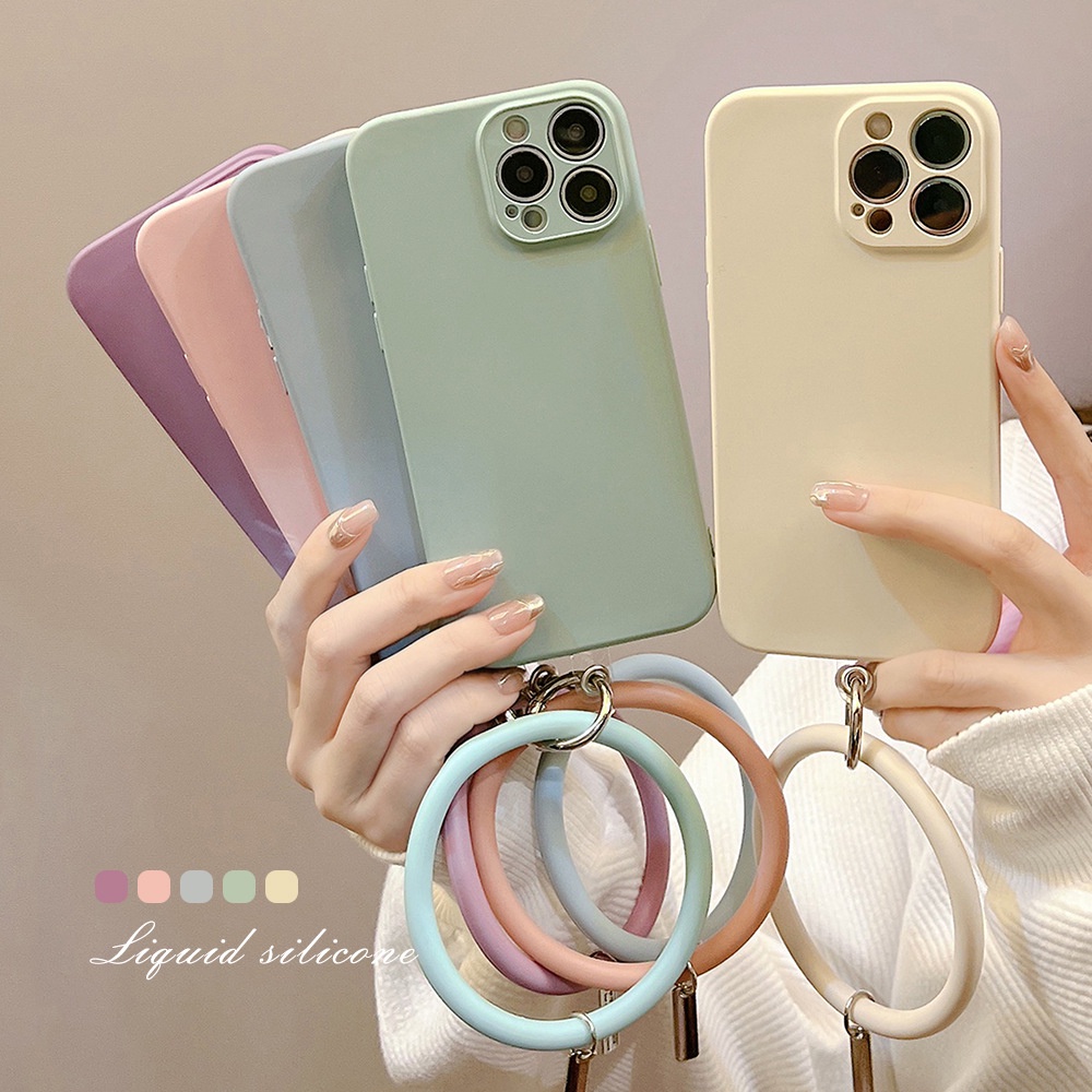IPHONE Musim Panas Solid Warna Cahaya Perlindungan Penuh Casing Ponsel Cover Dengan Gelang Silikon Untuk Iphone7 8 PLUS X XR XS 11 12 13 14 MINI PRO MAX SE 2020