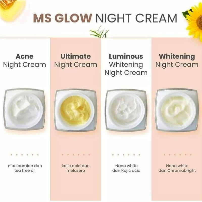 (Original 100%) Ms Glow Night Cream Luminous/Whitening/Acne/Ultimate