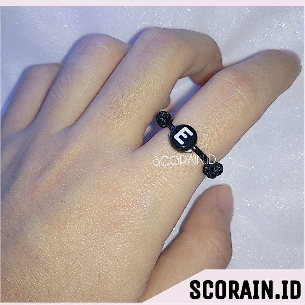 CINICN INISIAL TALI KOREA HITAM POLOS MANIK HURUF INISIAL NAMA | CINCIN COUPLE INSIAL PASANGAN MURAH | CINCIN KAPEL KOREAN CUSTOM INISIAL