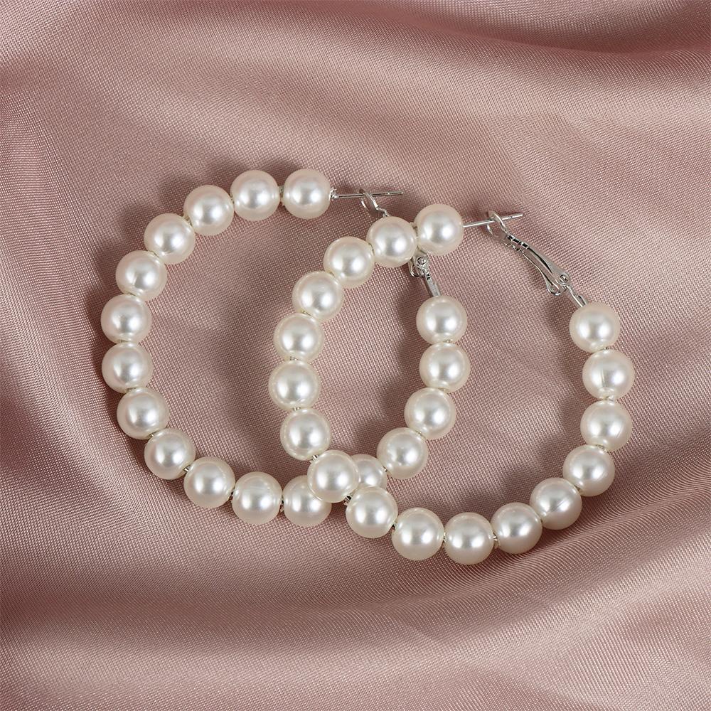 R-flower Pearl Hoop Earrings Wanita Pernikahan Pertunangan Lingkaran Besar Bentuk Bulat