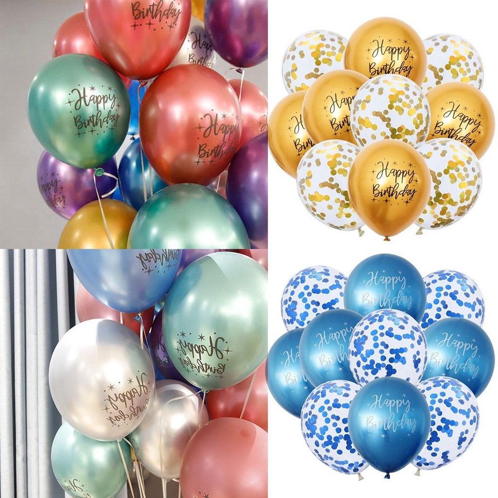 TOP 10pcs /Set 12&quot; Balon Metalik Dekorasi Rumah Confetti Foil Happy Birthday