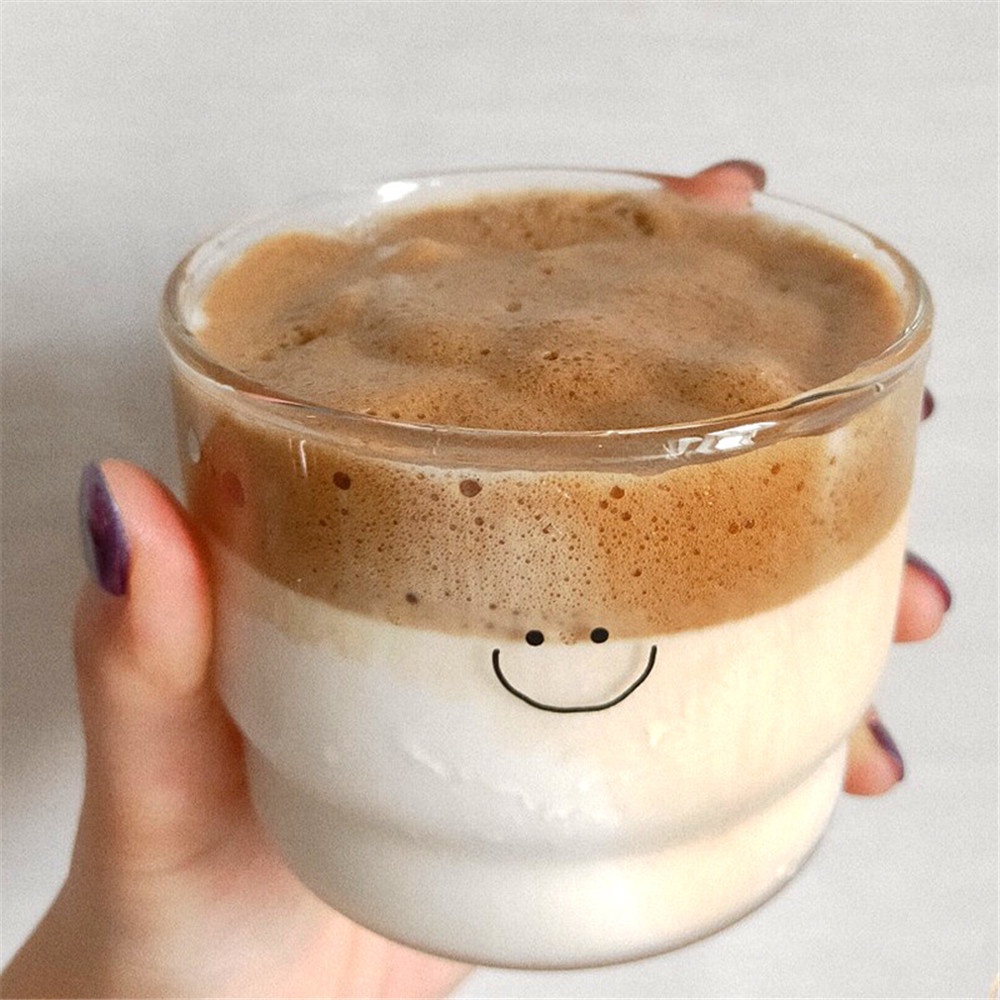 300ML Stackable Transparan Smiley Love Glass Milk Water Cup