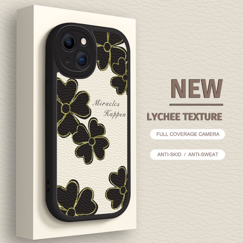 Soft Case Motif Daun Clover Untuk iPhone 6 7 8 Plus X XR Xs 11 Pro Max 14 13 12