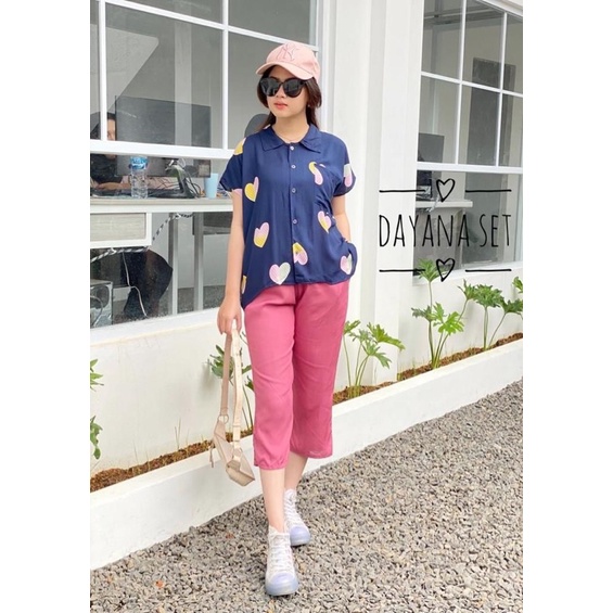 setelan celana 7/8 /dayana set/setelan atas motif bawah polos/COD-4