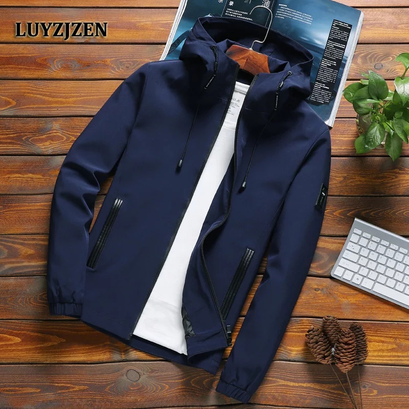 Jaket Pria Ziper Baru Merek Kasual Padat Berkerudung Jaket Pashion Pria Slim Fit Spring Dan Musim Gugur Tinggi Kualitas  007