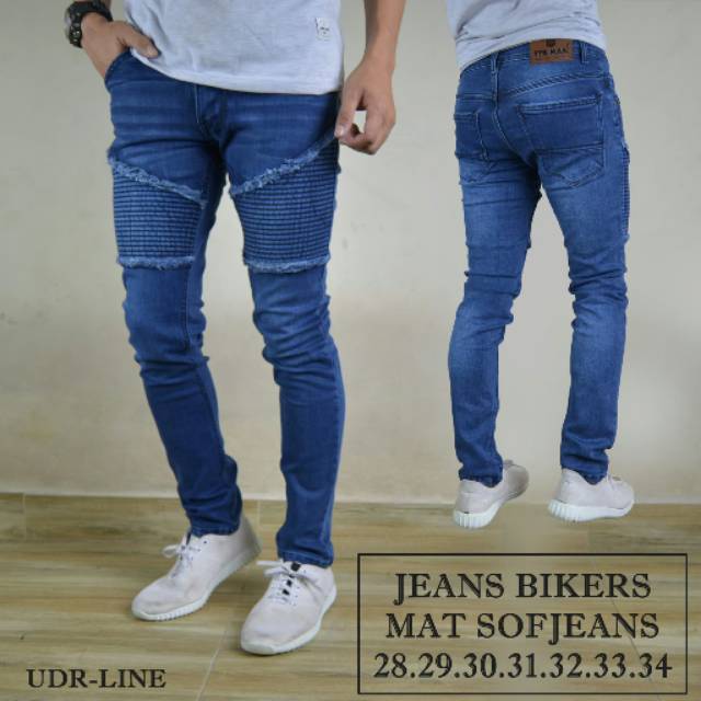 Celana Jeans Pria Skinny Biker Motor Ripped Knee Rips Sobek Robek Black Denim Streact Berkualitas