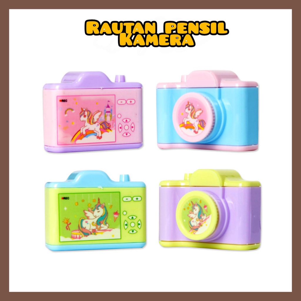 

RAUTAN PENSIL bentuk kamera karakter Unicorn lucu rautan 2 lubang bahan plastik