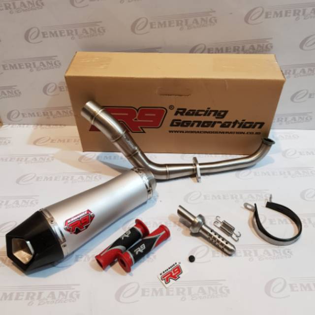 YAMAHA AEROX 155 - Knalpot R9 Alpha Series Aerox155 Silver Free Grip R9