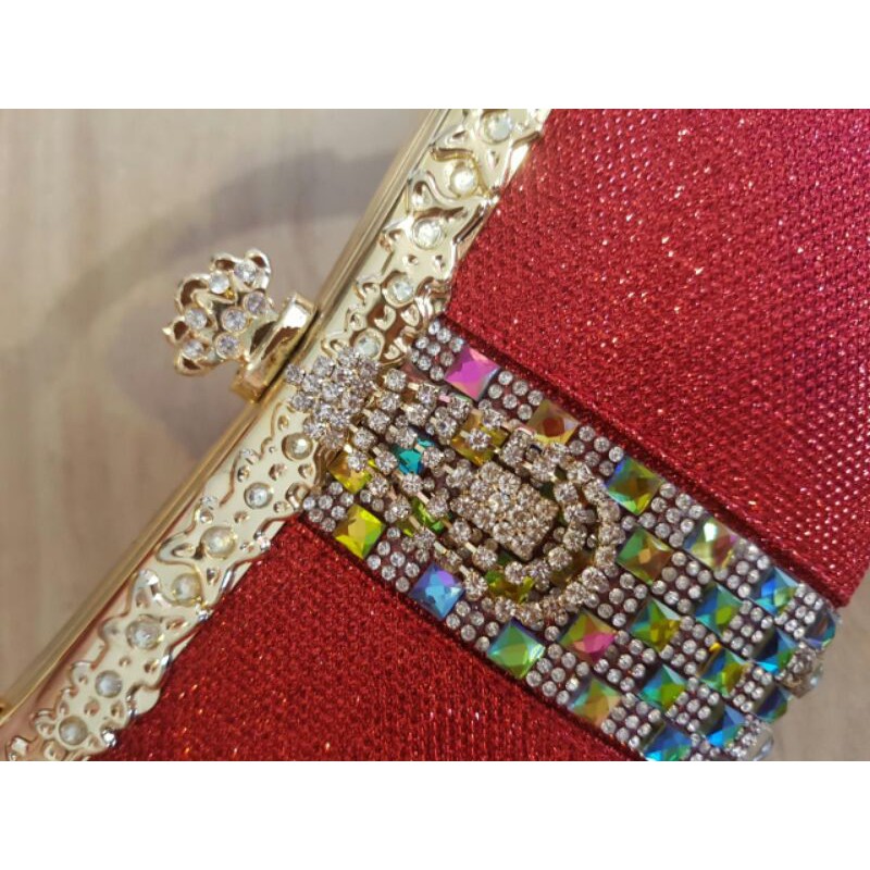 Tas Pesta Farnell Wanita 2646 Clutch Kondangan Kilap Glitter Batu Permata Mewah