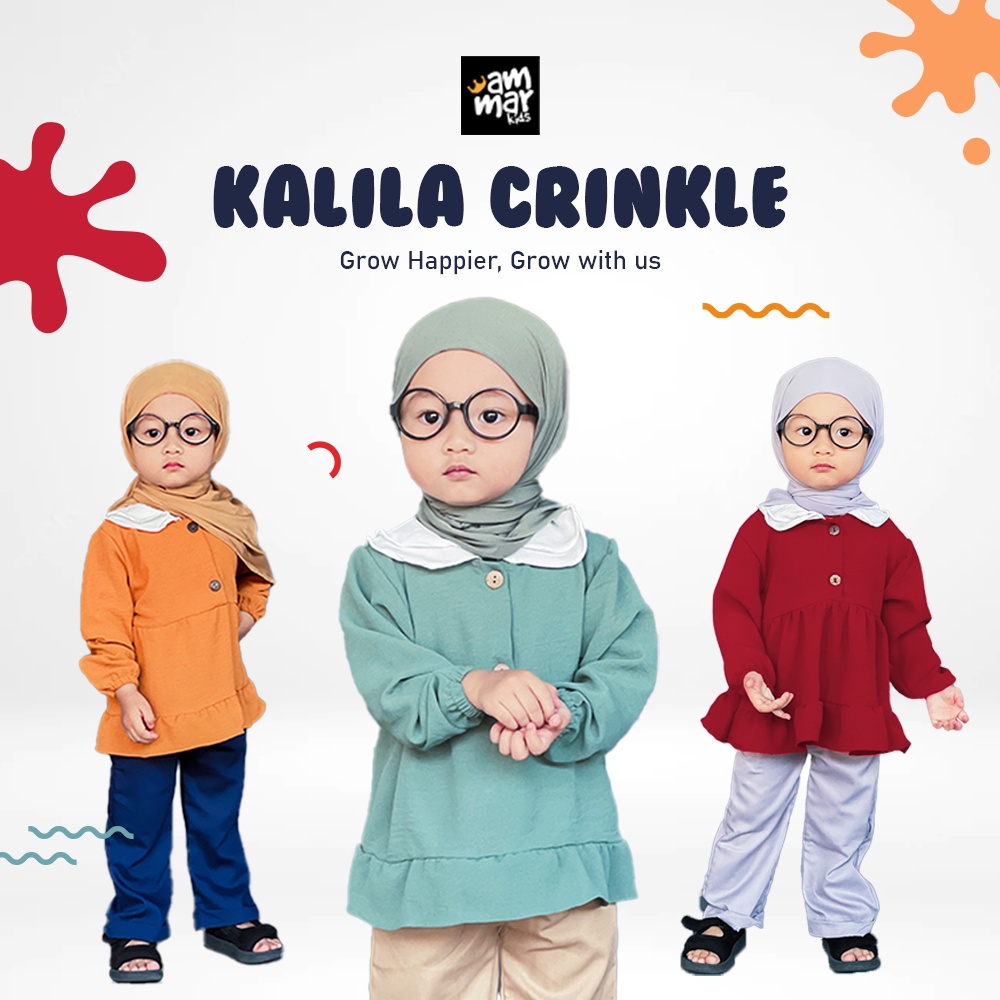 Pakaian Setelan Anak Bayi Balita  Perempuan  Baju Muslim Celana Kids Hijab Jilbab Kerudung Kalila Crinkle