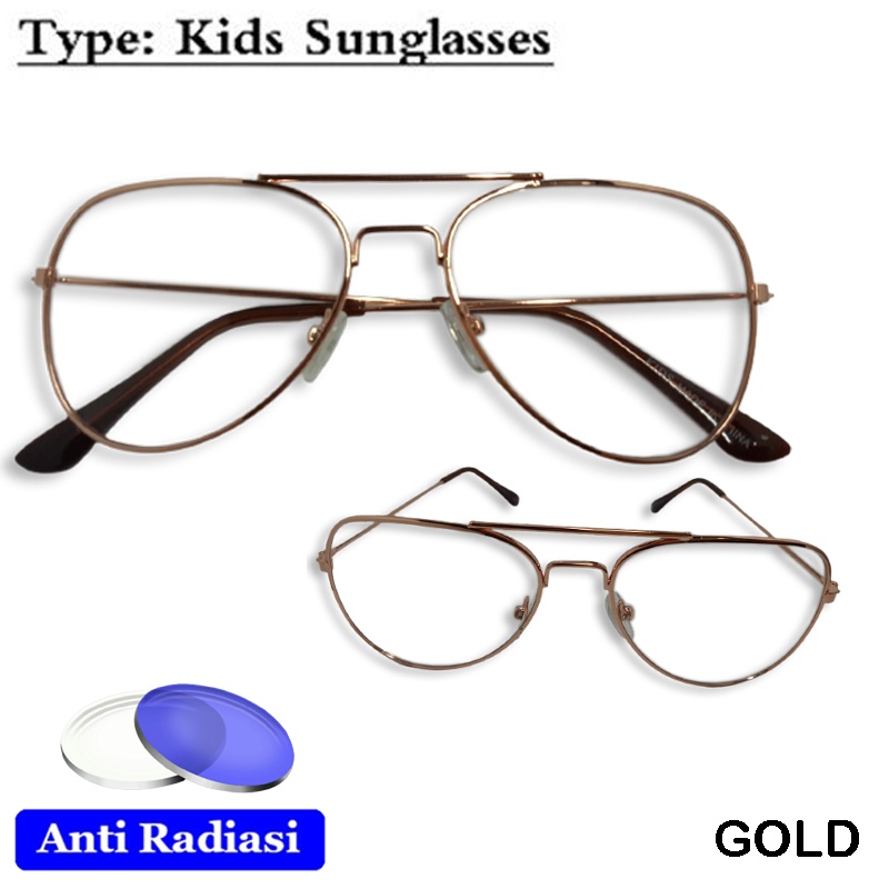 NEW! Kacamata Anak Anti Radiasi Frame Metal Bentuk Aviator Pelindung Mata Sinar Biru HP Handphone Komputer TV Flexible Glass Anti Blueray Eye Protection