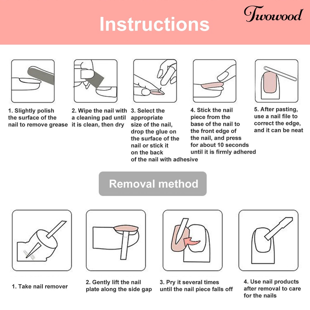 1 Set Kuku Palsu Bentuk Hati Reusable Untuk Wanita