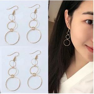 Anting Korea Bulat Gerigi Ring Panjang