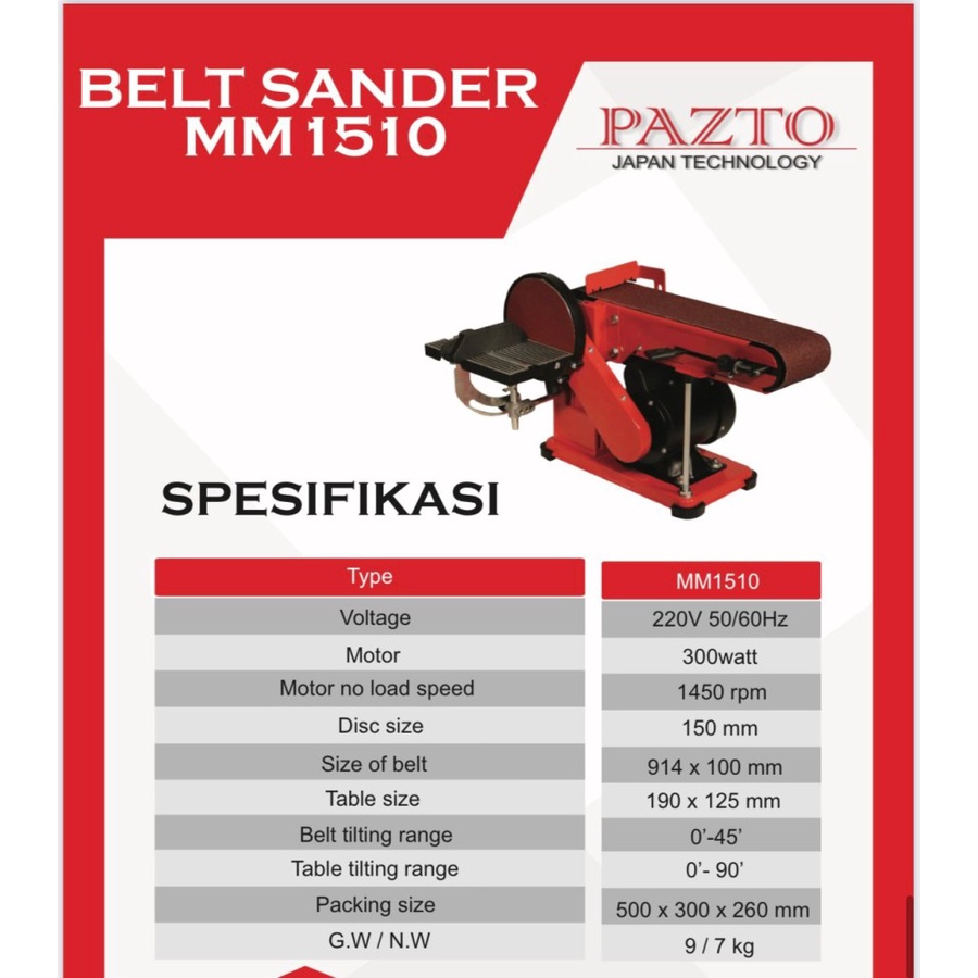 PAZTO MM1510 Mesin Amplas Duduk - Belt Disc Sander