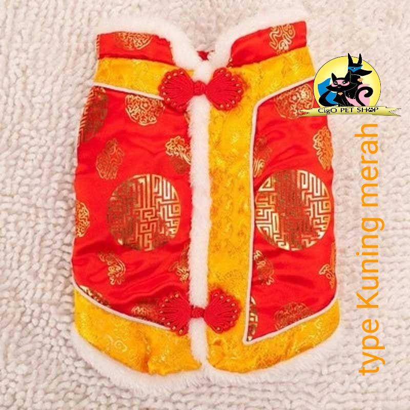 Baju imlek murah pet cheongsam anjing kucing costume sincia simple elegant kostum