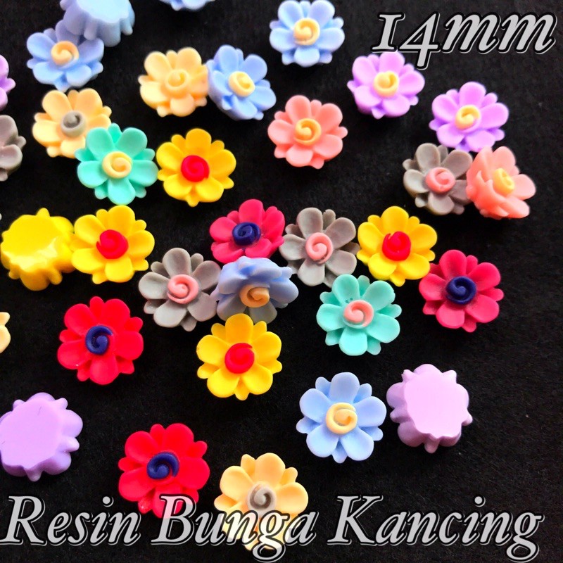 Resin bunga Kancing 14mm isi 10pcs Bahan Craft Jepit rambut  Kerajinan DIY aksesoris