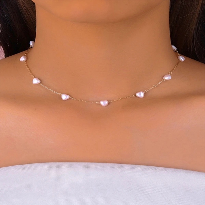 Kalung Rantai Klavikula Hias Mutiara Bentuk Hati Untuk Wanita