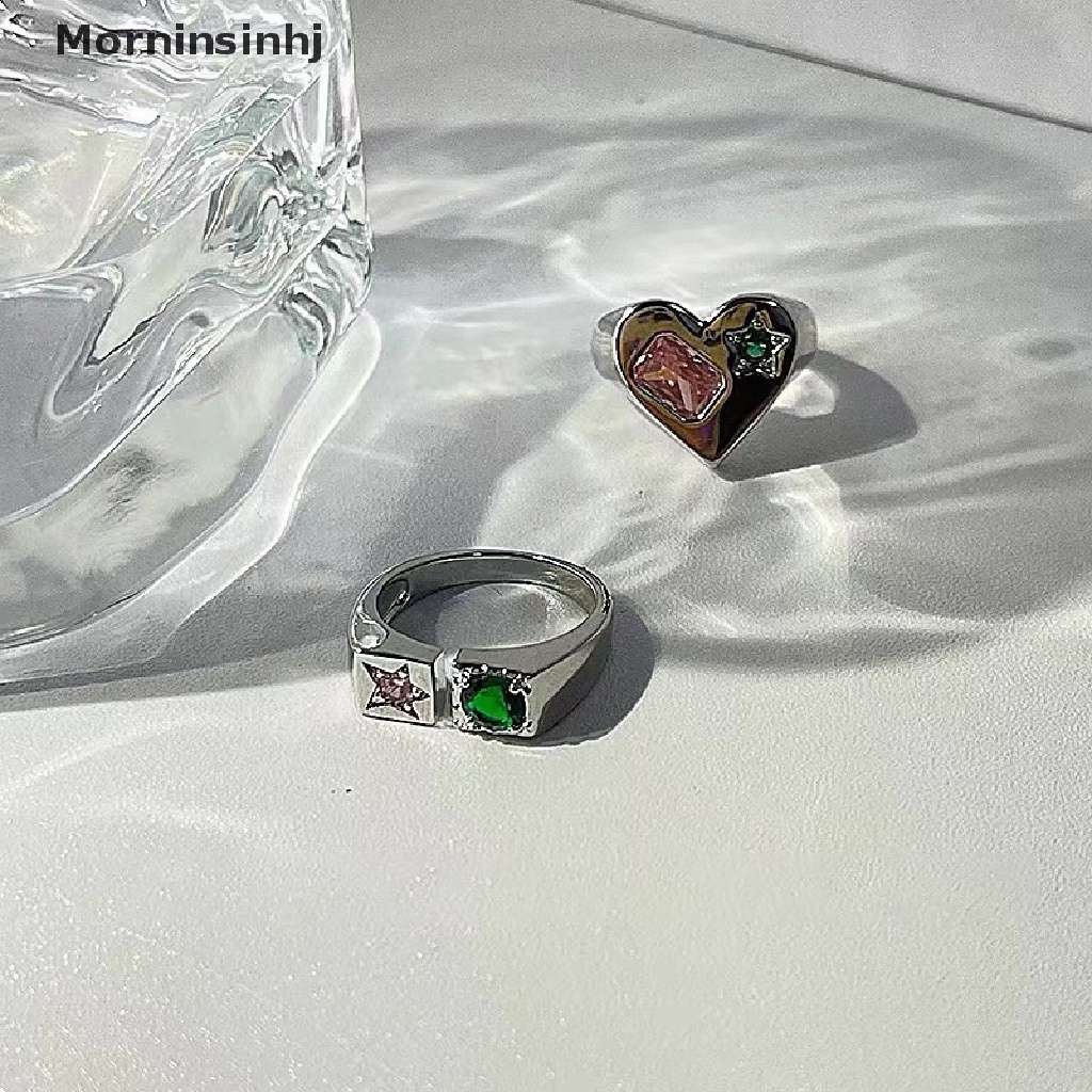 Mornin Cincin Terbuka Kristal Pink LOVE Hati Untuk Wanita Pernikahan Perhiasan Vintage Mewah id