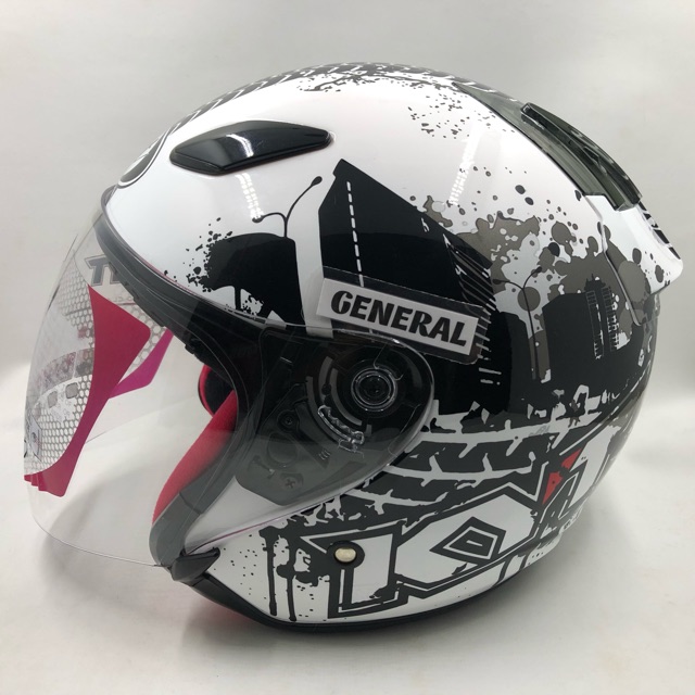 Helm KYT DJ Maru Motif 10 White Black Putih Hitam Half Face