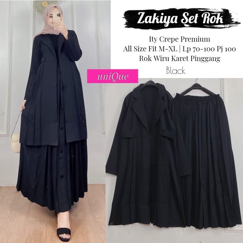 one Set + Rok Tunik Wanita  (Zakiya Set rok) Muslim Jumbo Bahan Itty Crepe Terbaru