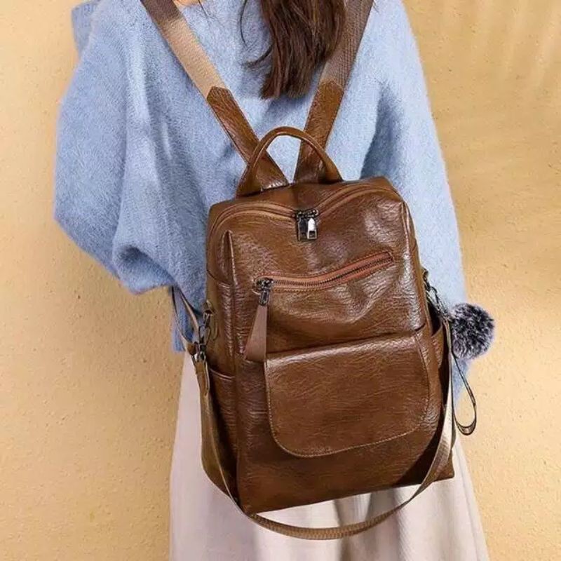 TASMURAH30_~》BACKPACK PLUS GANTUNGAN SOFT LEATHER  FASHION