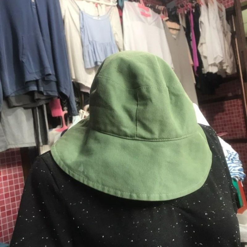 Bucket Hat Green Topi Ijo polos branded Unisex Wanita