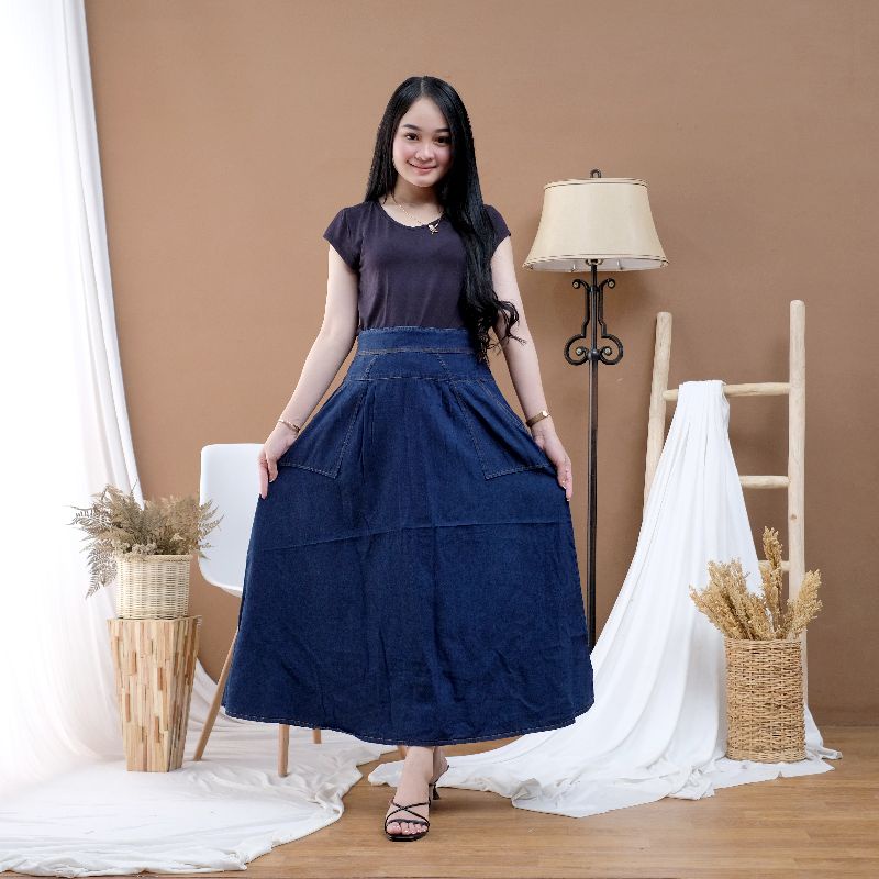 Rok Dewasa / Rok Jeans Wanita / Rok Panjang Dewasa / Rok Denim Panjang / Rok Panjang Wanita 8430