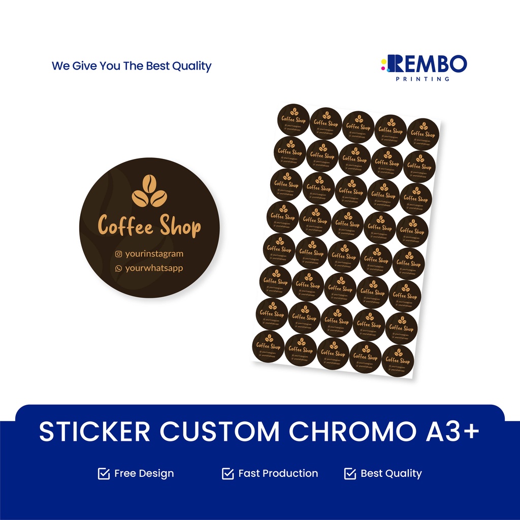 Cetak Stiker Custom Label Makanan Sticker Segel Kemasan Produk Kue Nama Botol Minuman Chromo A3+