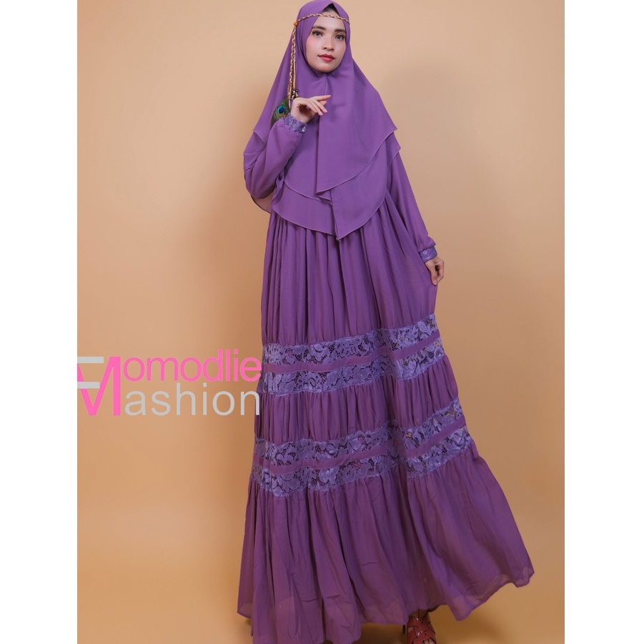lilac Syar'i Set momodlie fashion chiffon, Gamis Set Hijab Polos , gamis elegant, gamis syari murah