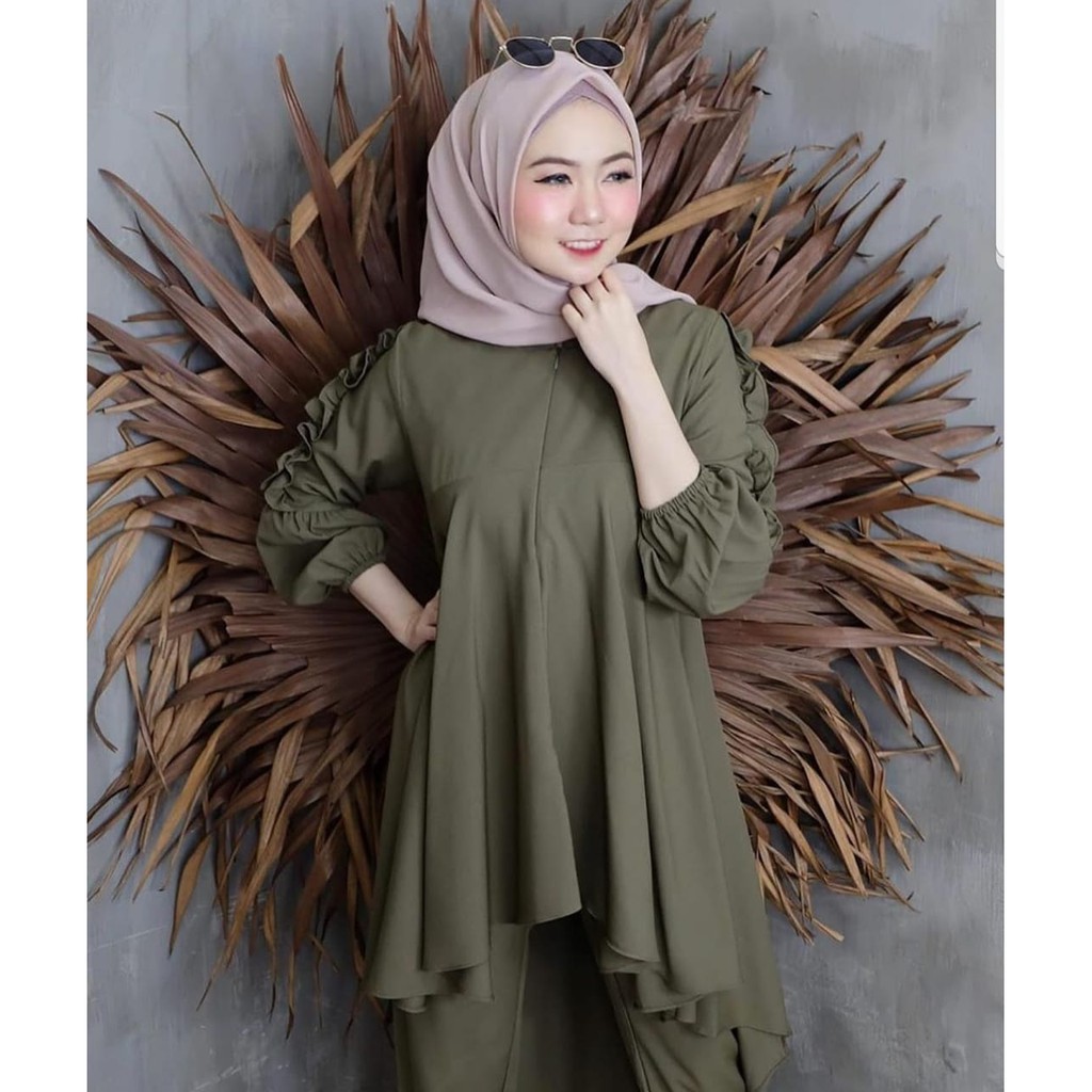 COD - SADEWI SET 2in1 BAJU SETELAN WANITA WOLLYCREPE PREMIUM ONE SET STELAN MUSLIM TERMURAH TERLARIS-3