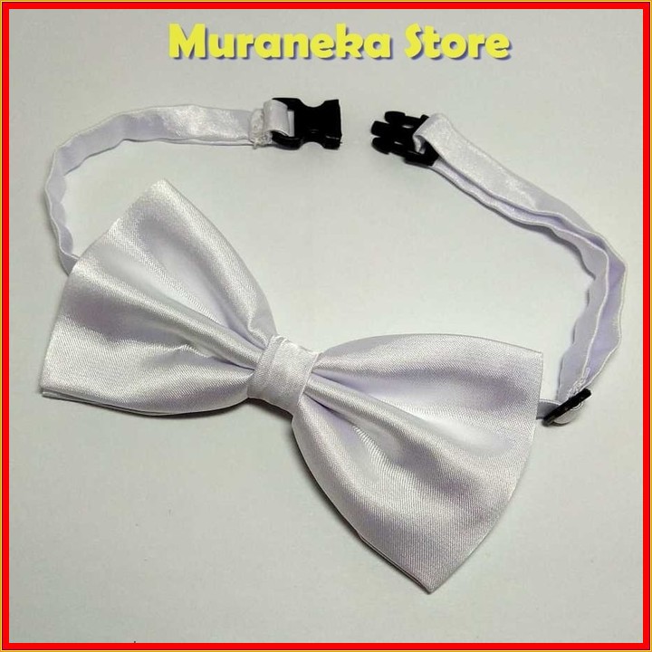 Dasi Kupu Polos PUTIH Pita Setelan Kupu2 Pesta Slim bowtie White Pengantin Wedding Set Satin Warna