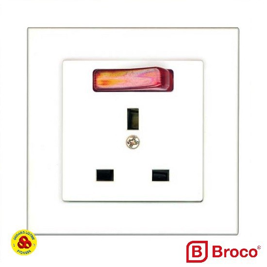 Broco Stop Kontak AC Plano E155 White Socket 3P Indikator Lampu