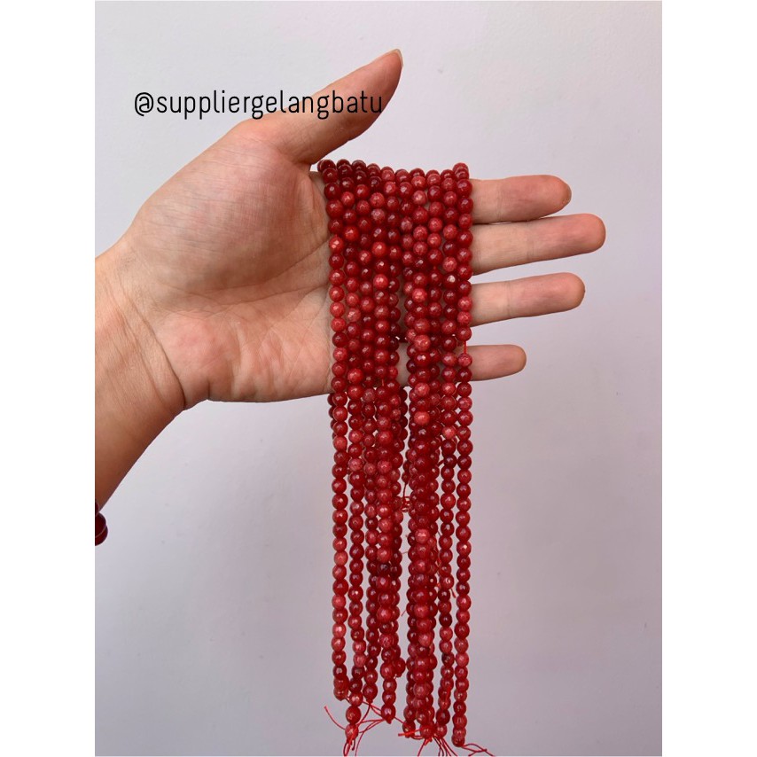 batu RED RUBY 6mm cutting bahan gelang kalung alam CORAL merah gloss