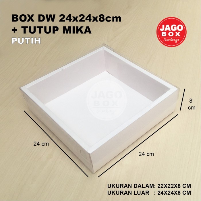 Box DW Cake Roti Souvenir Putih + Tutup Mika 22X22X8 cm (uk.dalam)