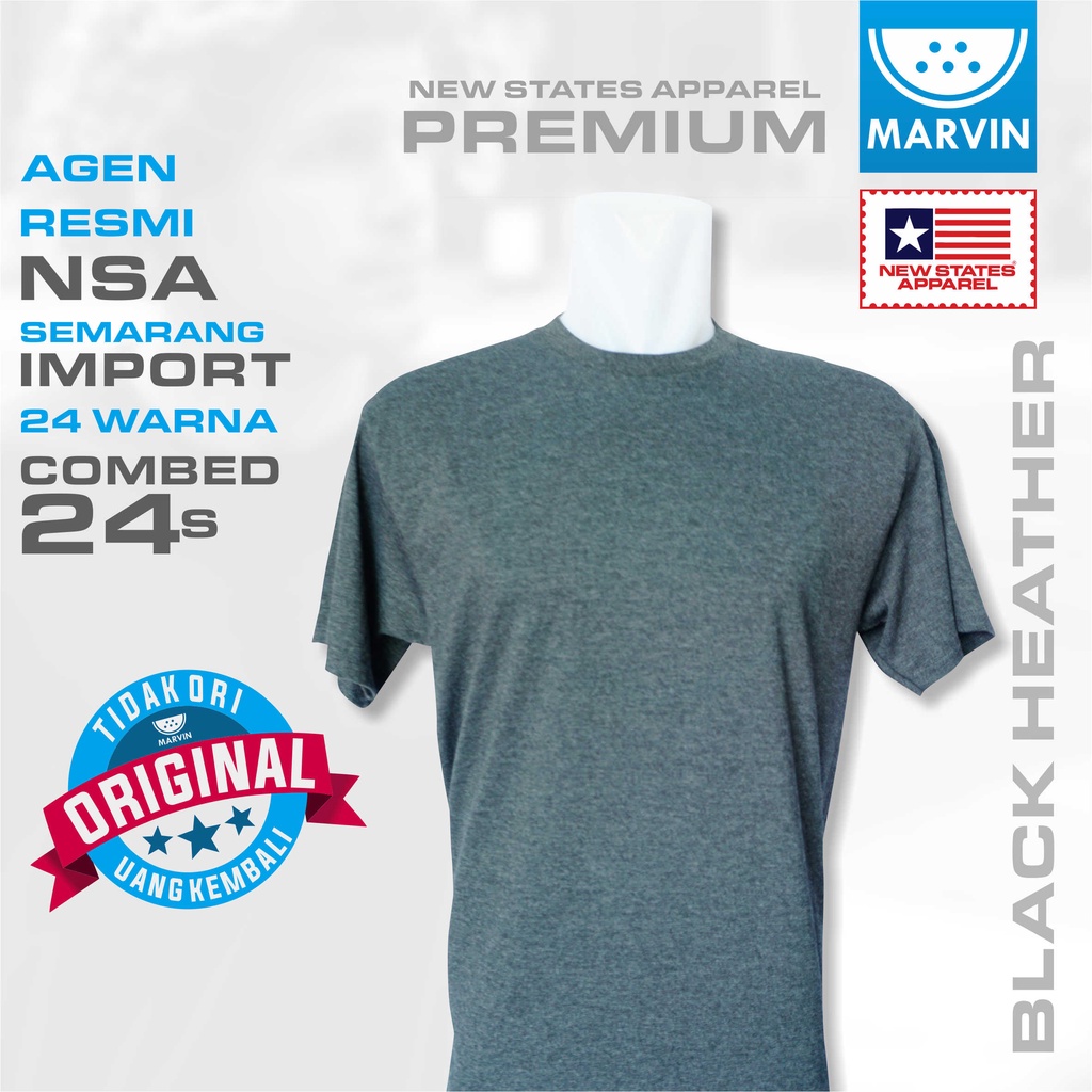 Kaos lengan pendek polos hitam heather new states apparel import 24s tshirt premium black heather po