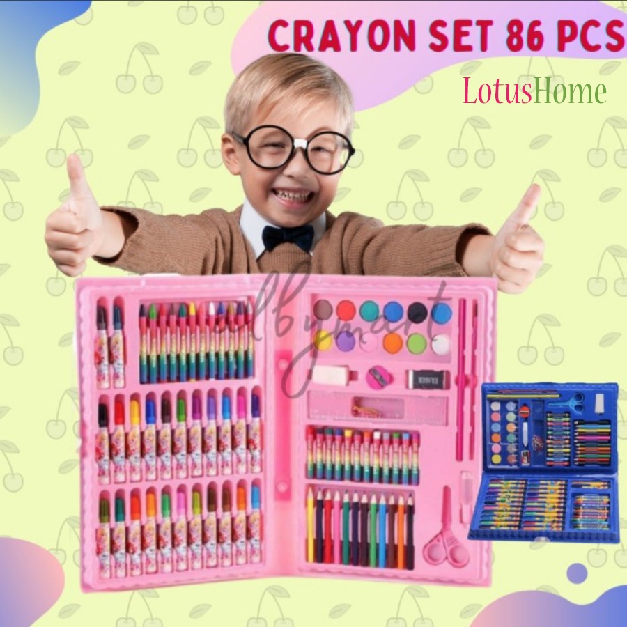 Pensil Warna Crayon Set 86 Pcs Alat Lukis Menwarnai Gambar Set Kado Anak Gift Set Pensil Krayon Colouring Kids Set Stationery