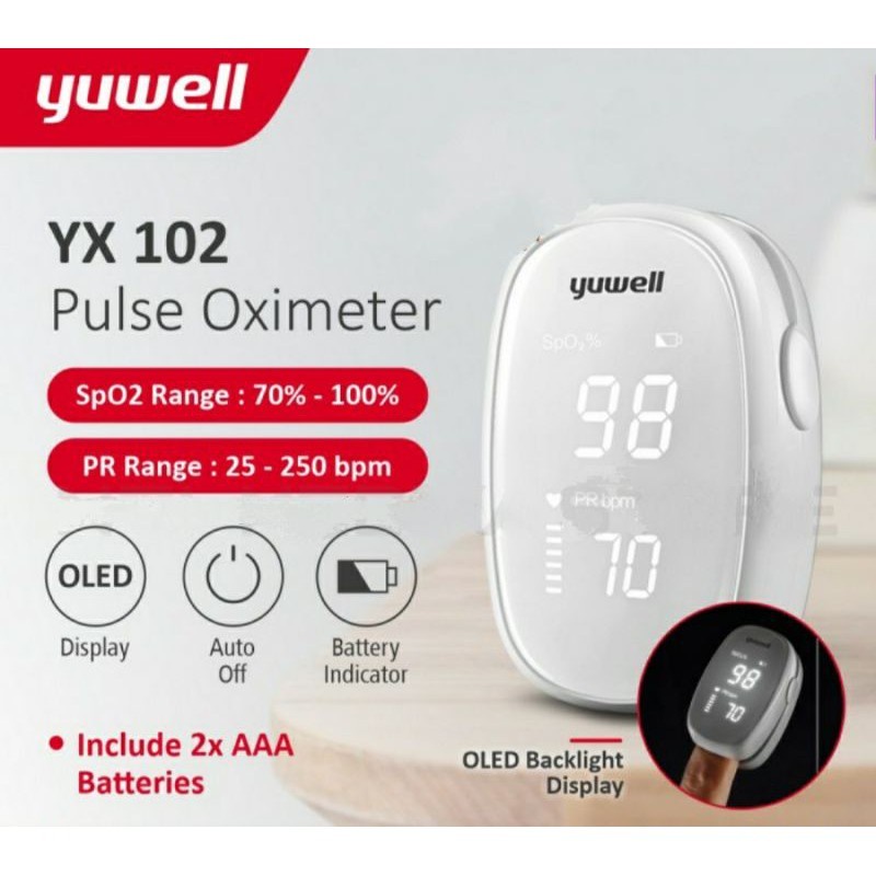 Yuwell Pulse Oxymeter Fingertip YX102 / Alat Ukur Kadar Oksigen dan Detak Jantung YX 102