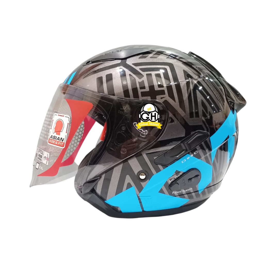 HELM KYT GALAXY FLAT R NEON GUNMETAL BLUE DOUBLE VISOR HALF FACE