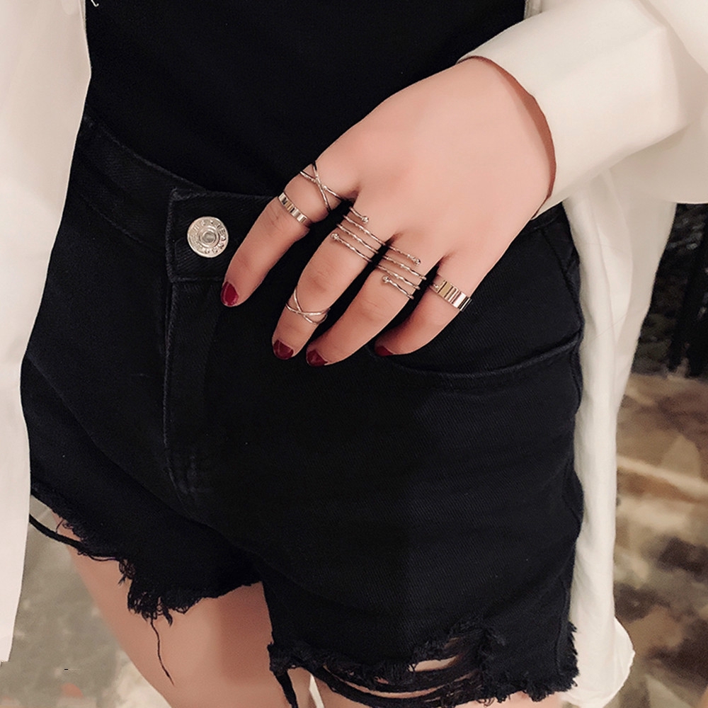 【TERSEDIA &amp; COD】6Pcs Cincin Retro Bahan Stainless Steel Untuk Hadiah Aksesoris Fashion